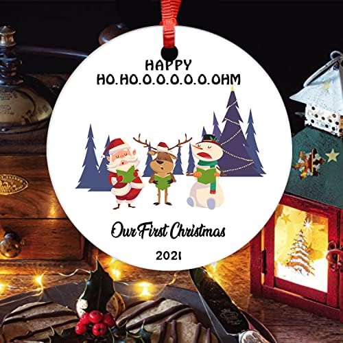 Нашиот прв Божиќ 2021 година Керамички украс Среќен Хо хо хо Божиќниот стан порцелан со двострана печатена смешна празнична Божиќна декорација