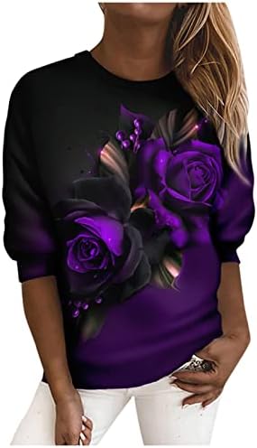 Nokmopo женски дуксери женски модни обични лежерни ракави печати со тркалезен врат пулвер џемпери на врвни блузи