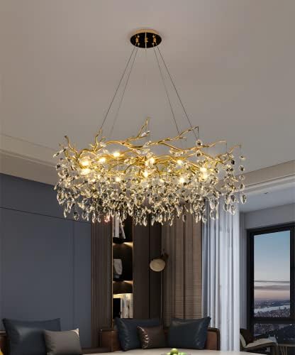 Модерен златен кристален лустер Bigmaii Elegant дрво гранки лустер светло за лесна светлина со приврзок светло со кристал од дожд за