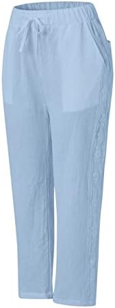 Maseенски модни модни панталони со џеб со тенок чипка цврста боја ретро обични панталони