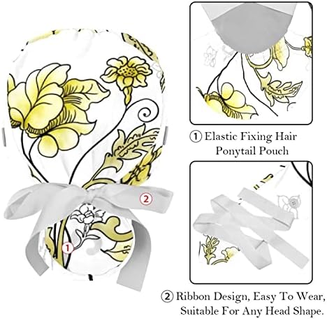 Mueeyoo 2 парчиња цвеќиња Текстура Работна капа со копче, држач за конска опашка и повлекување