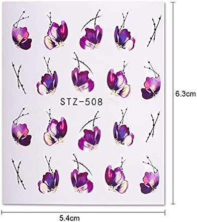 1 листови шарени виолетова фантазија цвеќиња налепници за нокти за пренесување на вода маникир декорации налепници за декорација