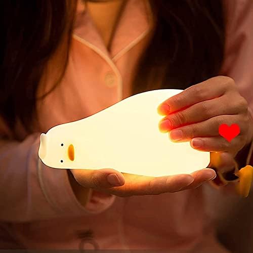 Deiovr Симпатична лежечка патка ноќна ламба, 3 нивоа осветленост силиконска лага рамна патка светлосна контрола на допир, мултифункционална