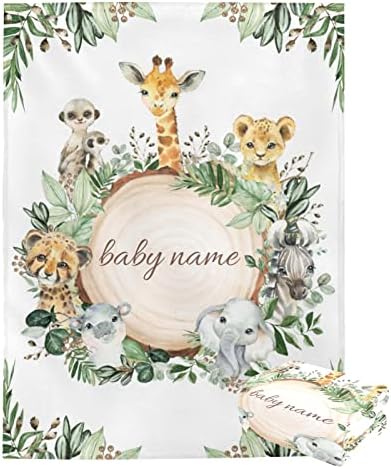 Персонализирано ќебе за име, обичај бебе ќебе со име и животни, подароци за бебе и девојчиња, супер меко фрлање ќебе за новороденчиња и дете