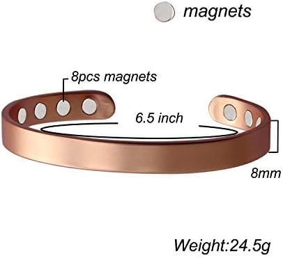 Чиста бакарна магнетна манжетна манжетна за нараквица за мажи и жени, со магнети 3500 Гаус- Закрепнување и олеснување на болката - Артритис,