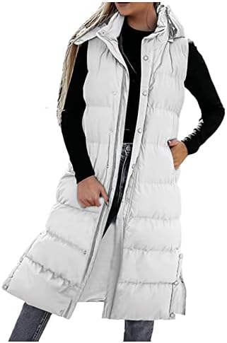 Winderенски зимски палто, женски долга елек со аспиратор Зимска лесна долга тенок елек јакна без ракави елек