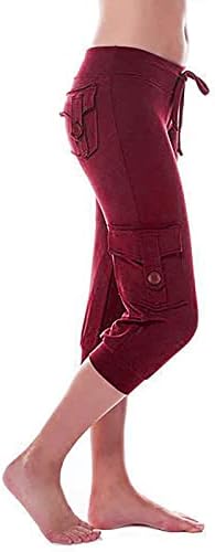 Панталони за жени Hvyesh Capri за жени хеланки со високи васити затегнати панталони со каприци со џебови летни исечени панталони