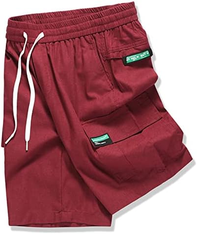 Машки карго шорцеви од ymosrh, мулти торбички шорцеви летни памучни постелнина лабава обични панталони каприци шорцеви мажи