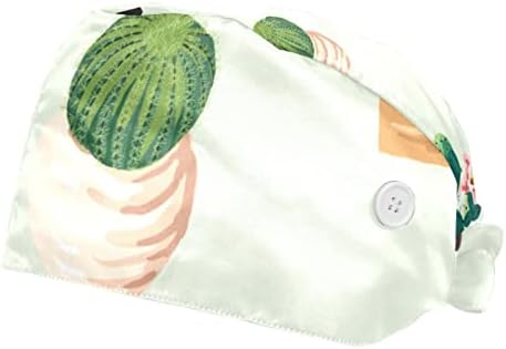 Симпатична шема на кактус Работно капаче со копче, модна буфантска чиста капа за жени, 2 пакувања