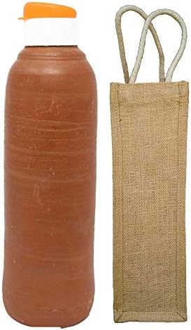 Одишабазар пакет од 2 рачно изработени глинени теракота/вистинско мити шише со вода за вода + јута торба 1000 мл здравствени