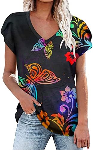 Женски врвови фустани случајни v вратот цветни печатени маици летни удобни врвови модни маички ливчиња за плитки за безобразни кошула