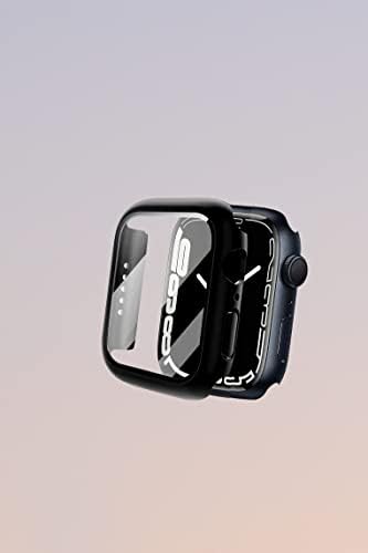 Компатибилен за Apple Watch 44mm Серија 6/5/4/3/2/1 Калено Стакло Заштитник На Екранот Со Тврдо Црно Куќиште, Целосна Покриеност