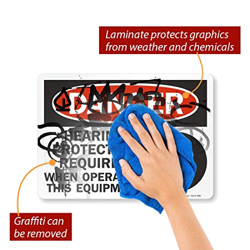 SmartSign „Опасност - Заштита на слухот Потребна при работа“ Етикета | 10 x 14 ламинат винил