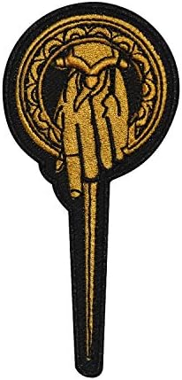 Luqi Game of Thrones Hand of King Logo извезено железо на лепенка Шие на значка аплицирана за облека, црна и златна, 12 см х 6см