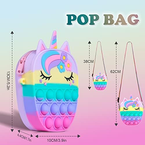 Sichy Pop Bag It, Fidget торба, поп чанта за девојчиња и жени поп торба со еднорог поп играчка, анти -стрес силиконски торбички торба за рамо, најдобри подароци
