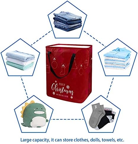 Црвен Божиќен украс за украси за перење, корпа за складирање, склопувачки корпа за складирање со рачки за спречување, детска соба, складирање на