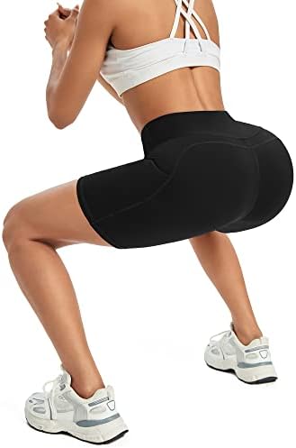 G4free женски велосипедисти шорцеви 5/8 инчи компресија јога тренингот атлетски шорцеви со џебови со високи половини
