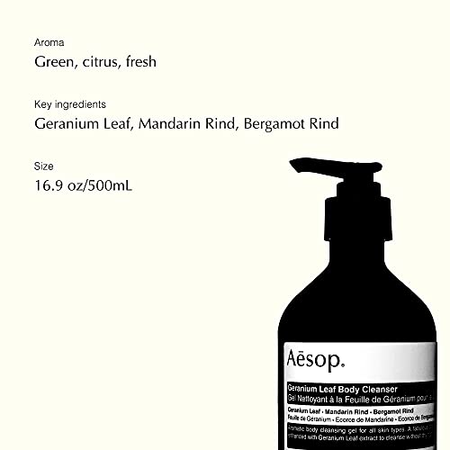 Езоп шампон, балсам, чистење на телото на лисја од гераниум, Воскресение ароматичко миење на рацете | 500ml/16.9 fl oz | Парабен,