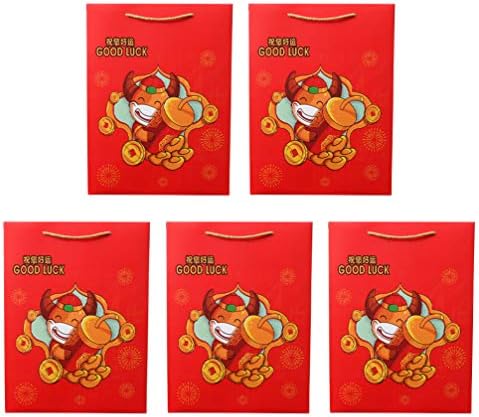 ДОИТУЛ 5 парчиња Кинески Новогодишни Торби За Подароци Кинески Хороскопски Година На Волот Година Хартија Третирајте Торбички За Бонбони Партиски