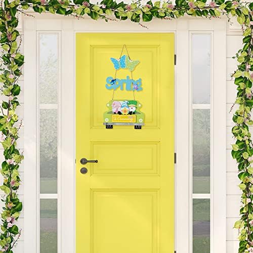 Хогардек пролетен декор на вратата, дрвена гном пеперутка врата закачалка пролетни украси за дома, украси за автомобили добредојде знак за пролет