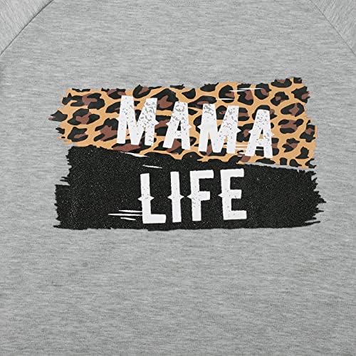 Jinting Mama Life Sweatshirts Women Mama Mama Anfignations Tee Top Top Долг ракав екипа на вратот, печатена пулвер блуза