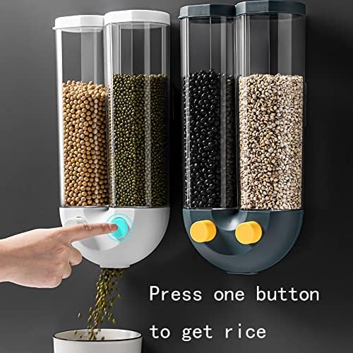 QRQ Wallид монтиран ориз диспензерот 2-решетка запечатен доказ за влага за суво храна за складирање на кујна заштеда на простор