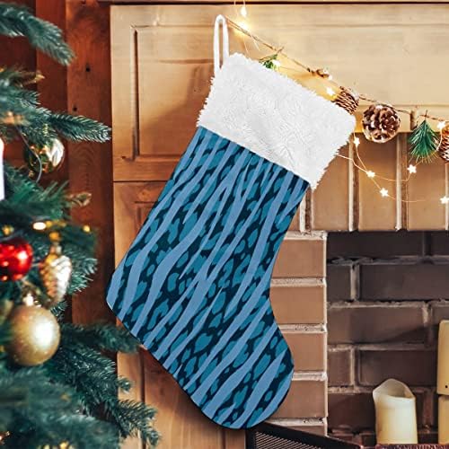 Божиќни чорапи сина лента леопард шема бела плишана манжетна Мерцеризирана кадифена семејна празник персонализиран голем декорација