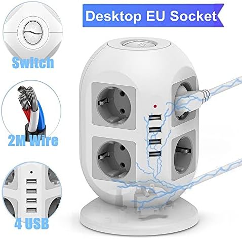 ZSEDP Десктоп Мулти -излезни приклучоци за приклучоци за приклучоци Европска лента за напојување со прекинувач USB порти и адаптери за
