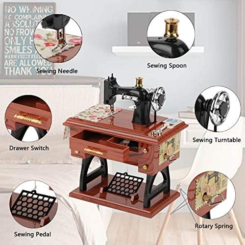 Мини машина за шиење музичка кутија гроздобер ретро класична машина за шиење на неблагодарна работа маса Механичко часовници музички
