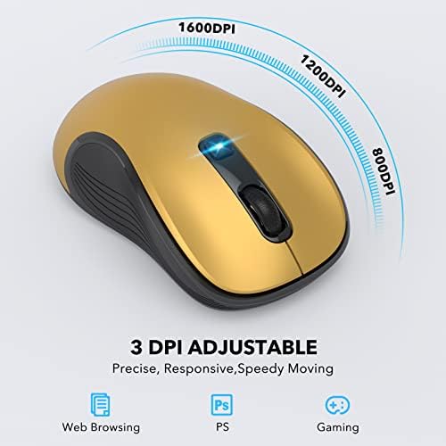 Безжичен глушец Делива, безжичен глушец со глушец 2,4G USB безжичен глушец со 3 прилагодливи DPI, 6 копчиња, ергономски преносни тивки