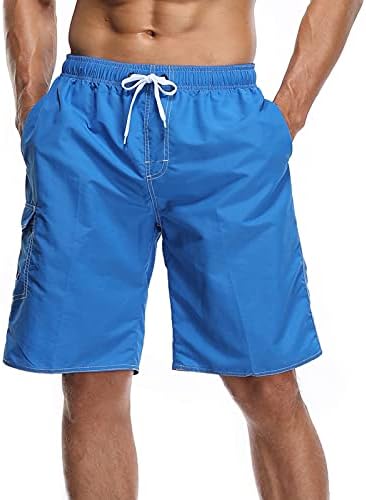 Niuqi Mens Solid Color Color Shorts Topstittitting Брзо суво плажа табла кратки панталони со мулти-џеб