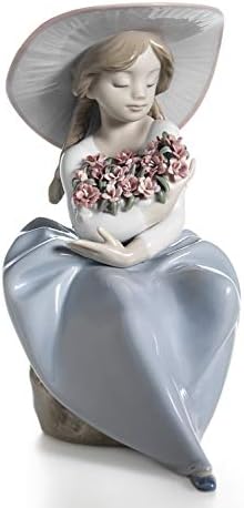 Lladró мирисна фигура на девојки од букет. Порцеланска девојка со цвеќиња фигура.