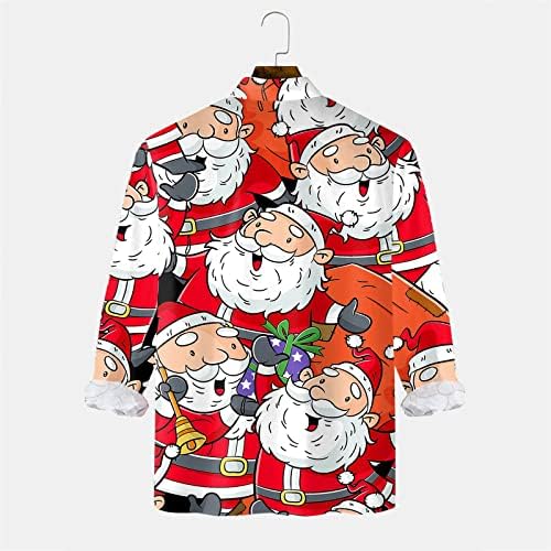 Копчиња за долги ракави за божиќни мажите ZDDO, д -р кошули, Божиќ Смешен Дедо Мраз печати кошула за куглање за куглање, дизајнерски