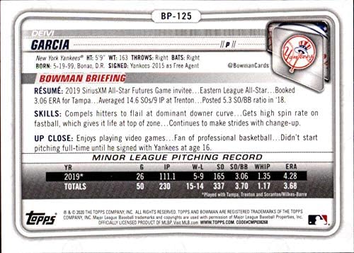 2020 Bowman Properces BP-125 Deivi Garcia New York Yankees RC RC Dookie MLB Baseball Trading Card