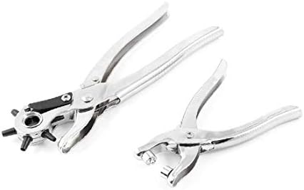 X-Dree 2 PCS Metal Metal Handheld Pliers Leather Belt Doad Dunch Tool Tool Pancher комплет постави сребрен тон (2 Piezas de