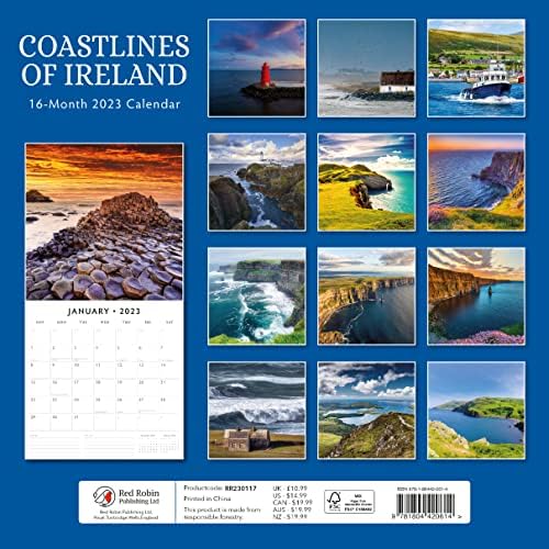 2023 Крајбрежја На Ирска Месечен Ѕиден Календар По Црвени Календари На Робин 12 х 12