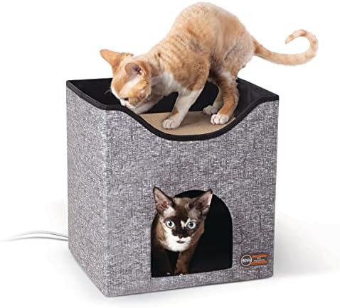 K&H Pet Products Thermo-Kitty Playhouse загреана мачка куќа и гребење на мачки елегантни сиви 12 x 14 инчи