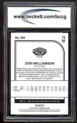 2019-20 обрачи 296 Зион Вилијамсон дебитант картичка BCCG 10 Mint+