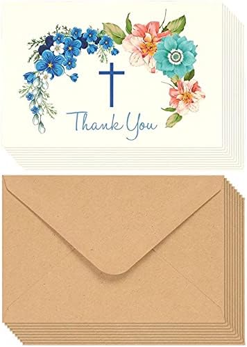 Кристијан благодарам картички, цветен вкрстен дизајн со коверти