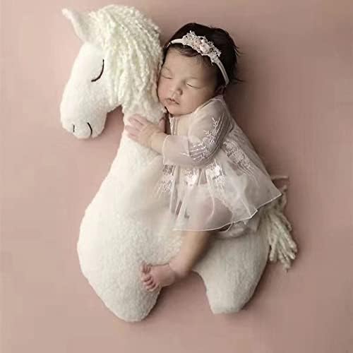 Фотографија на новороденче Пози перница бебе за фотографии со фотографии со подот, коњи бело момче девојче