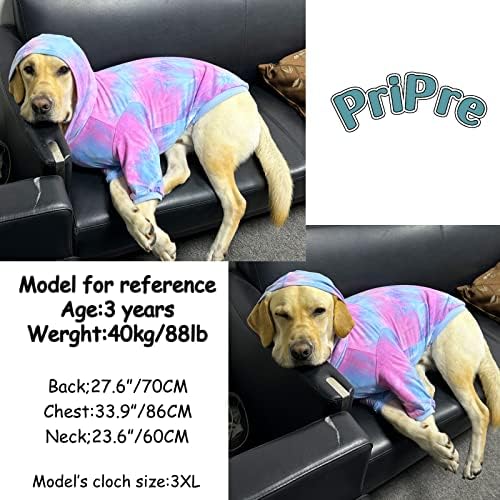 Pripre Dog Cotton Tie Dise Dise Hoodie Blue Pullover Sweatshirts Soft и Stretch Pets Облека за облека за големи кучиња