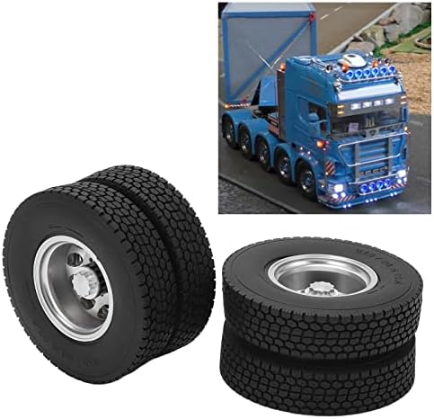 Vgeby RC гуми, 2 парчиња RC задни гуми Силни перформанси за амортизирање Далечински управувачки додатоци за автомобили за камион 1/14 приколка