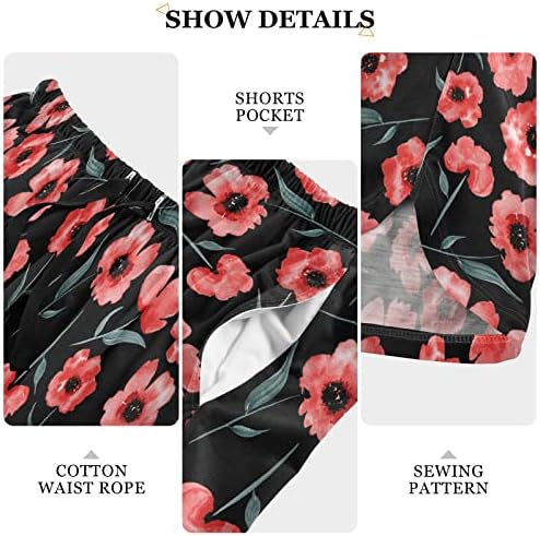 Оаренкол Црвениот афион ги остава женските пижами шорцеви акварел цветни салон за спиење дно со џебови s-xxl