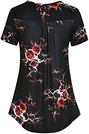 Женски лето плус големина Туника врвови со кратки ракави блузи, шишиња на обични блузи, обични цвеќиња на Хенли кошули