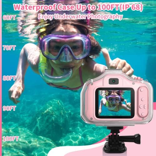 КЛ Забава Детска водоотпорна камера подароци за 5 6 7 8 9 10 годишни девојки, Дете за Божиќни роденденски подароци подводни видео рекордер со