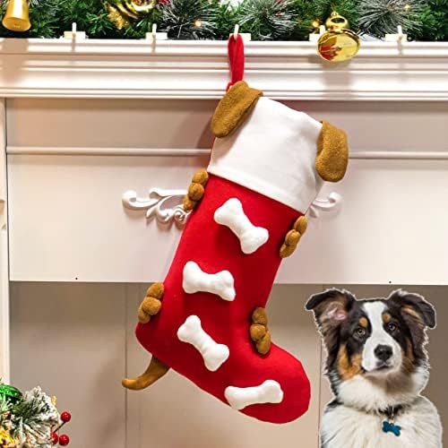 Симпатично куче Божиќно порибување кутре 3Д држач за миленичиња Божиќни украси за украси за миленичиња за миленичиња подароци за забави украси, црвена, 20 ''