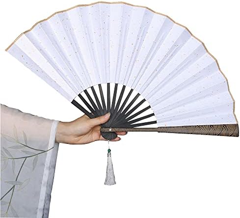 10 Инчен Вентилатор За Преклопување На Океански Бранови Класичен Кинески Стил Свилена Ткаенина Вентилатор За Оризова Хартија