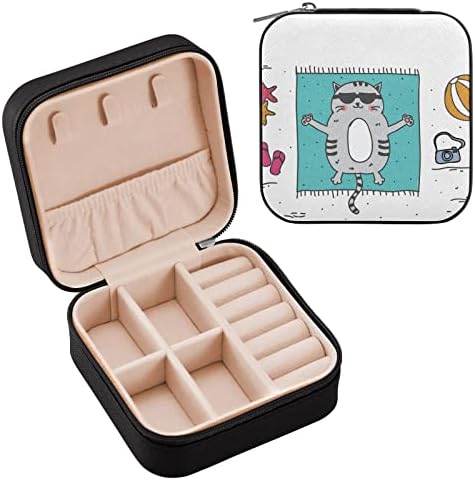 Умирико лето симпатична мачка мала кутија за накит, кутија за преносни накит за патувања за прстен, приврзоци, обетки, ѓердан, кутии за