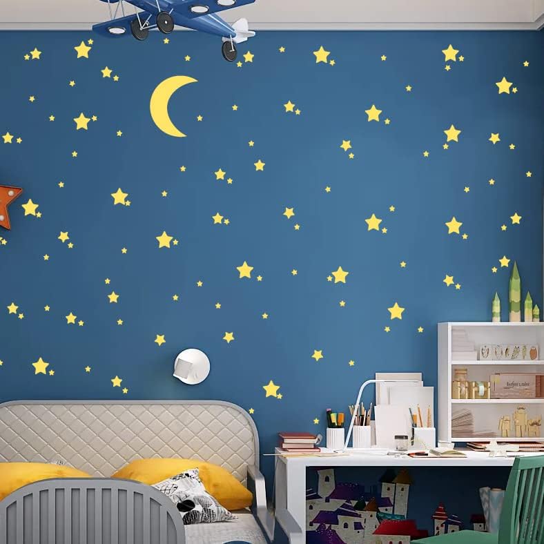 Месечината и starsвездите wallидни декорации винил налепница за декорација на простории дома дизајн куќа дизајн спална соба