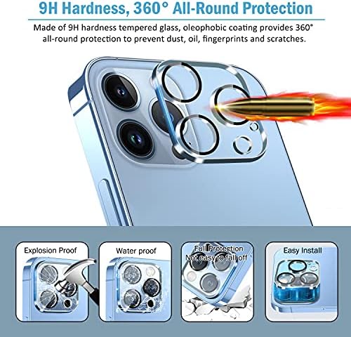 QHOHQ [3 Пакет] Калено Стакло Камера Заштитник На Објективот за iPhone 13 Pro 6.1 ＆ iPhone 13 Pro max 6.7, 9h Цврстина, Ултра HD, Анти-Нула,